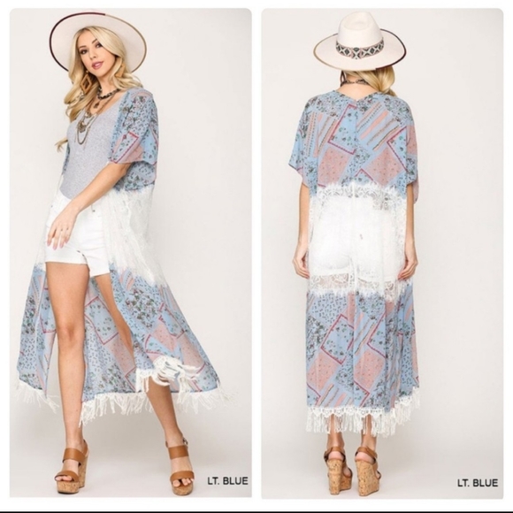 FLORAL LACE ACCENT MAXI  KIMONO - Picture 2 of 6